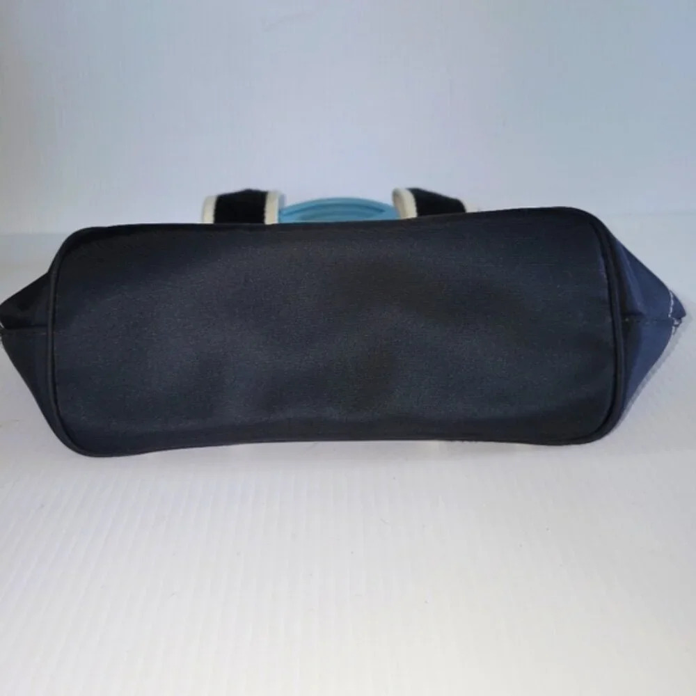 Coach Hampton nylon leather mini tote bag purse black blue summer beach - Picture 5 of 12